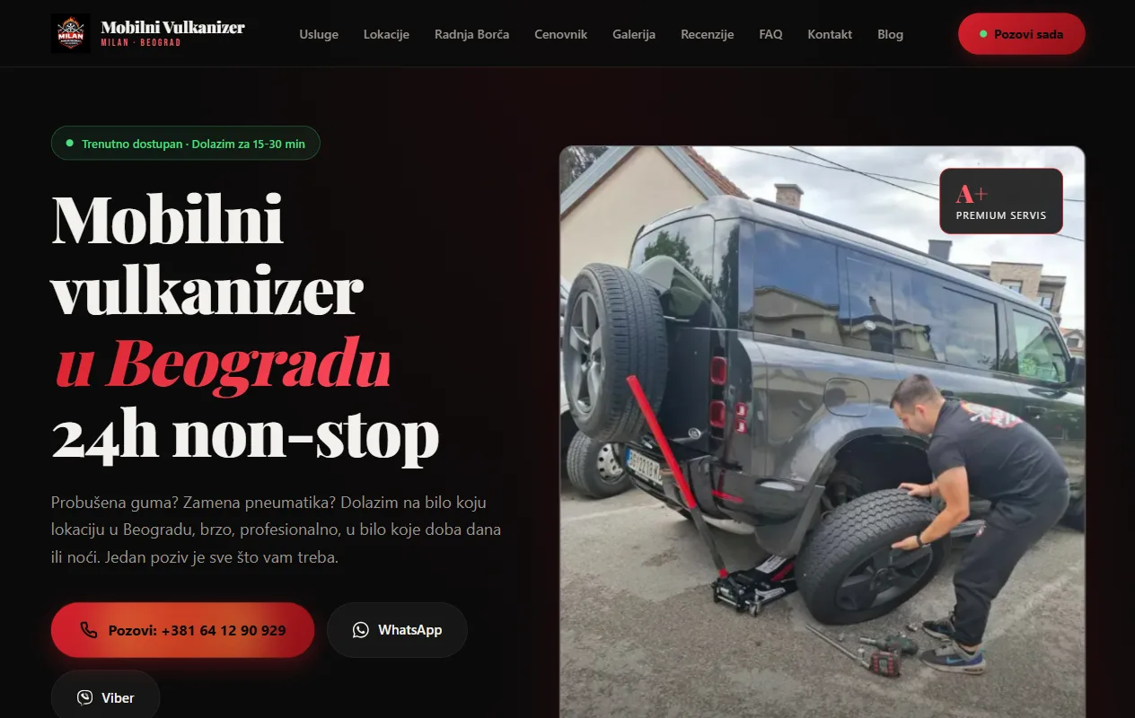 Naslovna strana sajta mobilnivulkanizermilan.com koji smo izradili za Milana