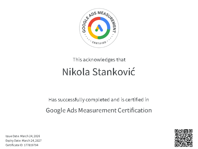 Google sertifikat, Nikola Stanković